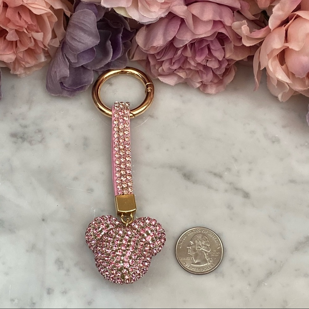Chic Pink Crystal & Leather Mickey Mouse Keychain - Picture 12 of 14